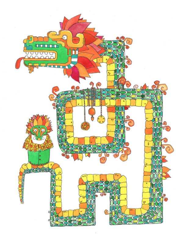 Quetzalcoatl Serpent à plume mythologie Maya Aztèque illustration