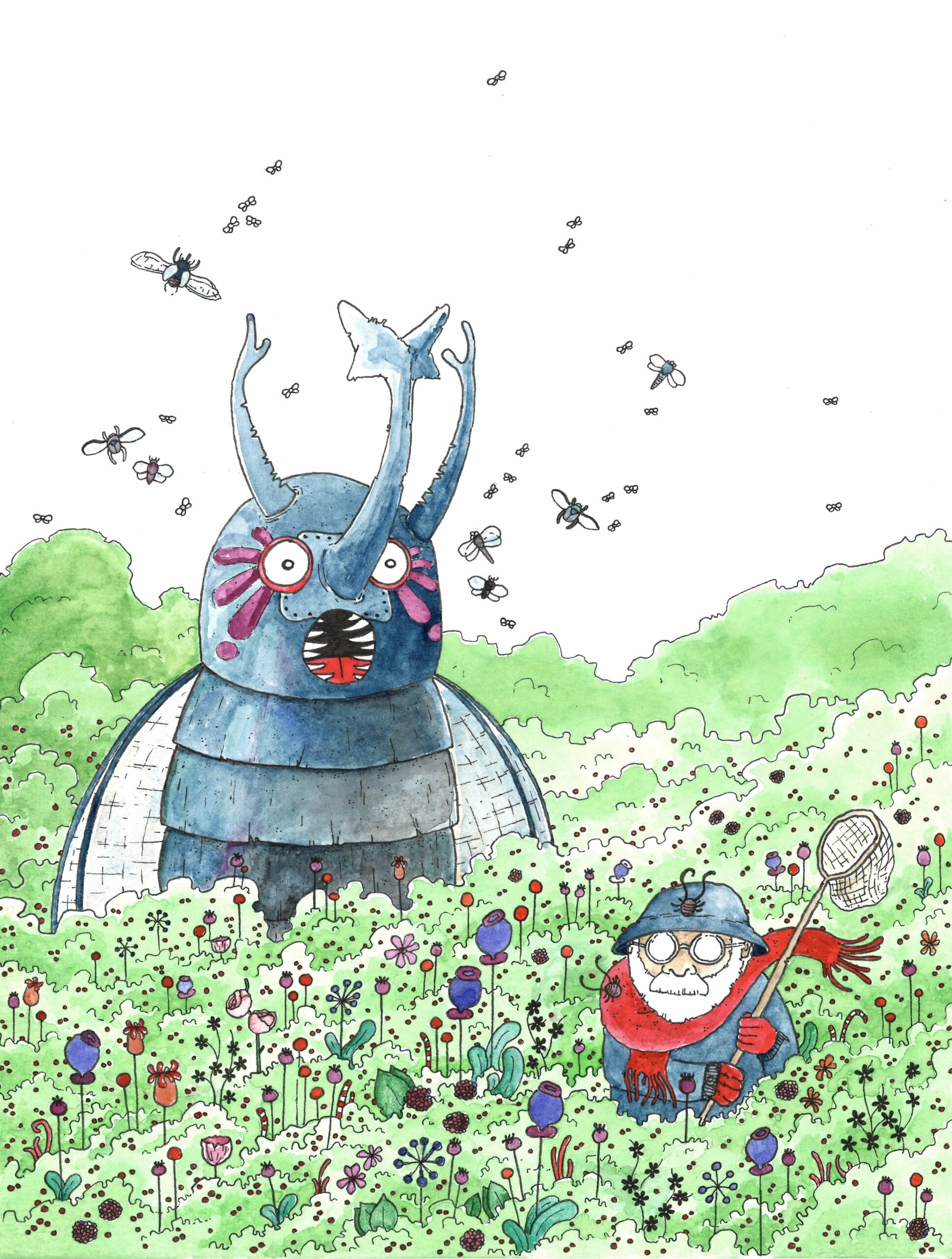 dessin aquarelle Scarhino Scarabrutre pokemon insecte scarabé dresseur